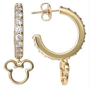 Disney Mickey Gold Hoop Earrings with Cubic Zirconia Accents
